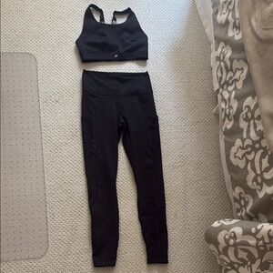 Fabletics Black High-Waisted Leggings and matching Sports Bra